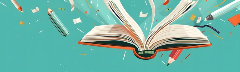 Covered opened book with pages. Vector illustration
