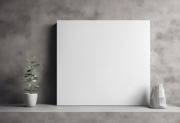 white mockup standing square bureau rendering canvas concrete 3d wall audio background blank book office cover decor decoration empty frame furniture gallery high fidelity home interior lamp