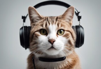 there white adphones background microphone cat earphones headset mic sound head listen radio love...