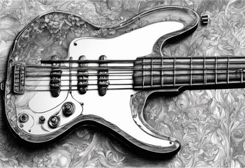 Fototapeta premium style drawn png white background hand olated monochrome detailed drawing posters sketch bass vintage engraved woodcut guitar print illustration decoration acoustic alternative arm art