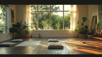 The lack of clutter in the room allows for a clear mind and a deeper connection to ones breath and body during the yoga session.