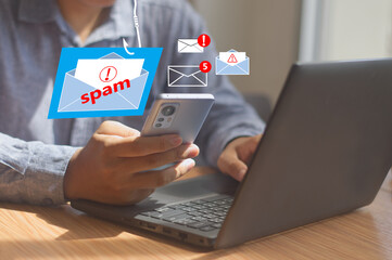 cyberspace and internet security concept,  phishing alert warning scam, spam, malware, and spyware...