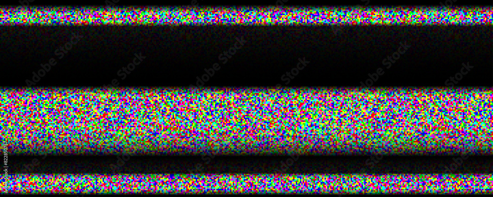 Poster tv static noise background. glitched pixelated screen texture. vhs video with black stripes wallpape