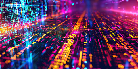 Hacker's Playground: A digital landscape adorned with vibrant codes and intricate connections, showcasing the artistry of data manipulation.