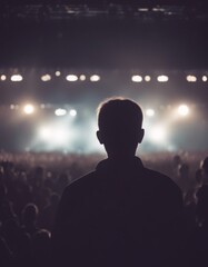 crowd cast front lights brilliant stage silhouettes concert in rock blue show background light party festival music people band night audience live pop back silhouette event