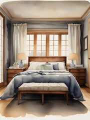 Cozy Bedroom Watercolor Illustration Art