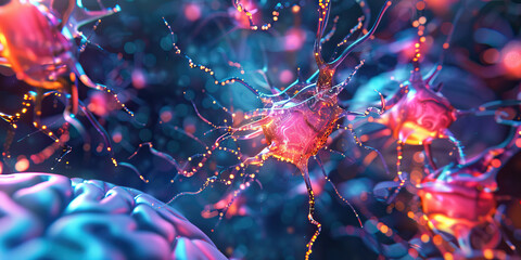 The Synaptic Symphony: A kaleidoscope of neurotransmitters, dancing across a brain