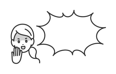 ショックを受ける女性とふきだしのセット【人物ベクターイラスト素材】