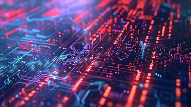 Abstract Digital Background with Binary Code and Glowing Lights