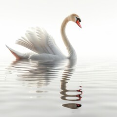 Fototapeta premium a white swan with a red beak floating in the water