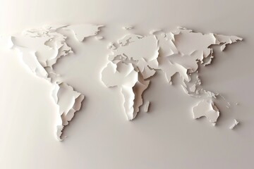 a white world map on a white wall