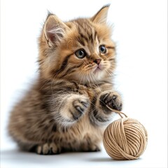 Fototapeta premium a kitten playing with a ball of yarn