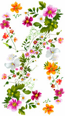 Collection of colorful floral elements in flat color. Set of spring and summer wild flowers, plants, branches, leaves and herb.