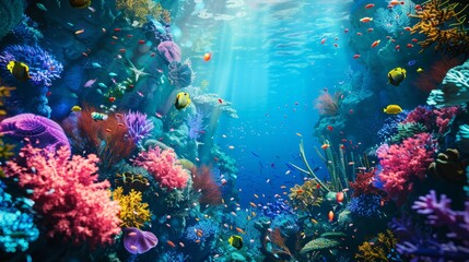 Fototapeta premium Reef awareness day background concept with copy space area for text. World Oceans Day and World Water Day. Beautiful sea background