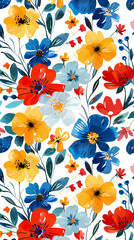 Collection of colorful floral elements in flat color. Set of spring and summer wild flowers, plants, branches, leaves and herb.