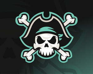 Pirate skull jolly roger vector esports logo © Corey