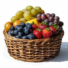 a basket of fruit with grapes, strawberries, strawberries, and strawberries