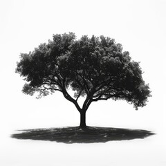 a lone tree in a field with a bench underneath it