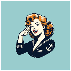 pinup girl soldier navy marine salute illustration vector