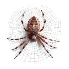 a spider sitting on a web in a white background
