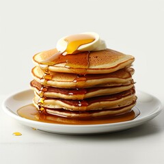 a stack of pancakes with syrup and a egg on top