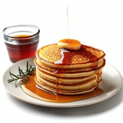 a stack of pancakes with syrup and syrup on a plate