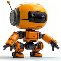 a robot toy with a yellow body and black legs