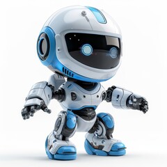 a robot with a blue and white helmet and arms