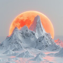 a mountain with a red moon in the background