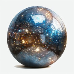 a shiny blue and gold sphere with stars on it