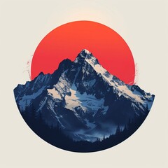 a mountain with a red sun in the background