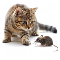 a cat and a mouse on a white background