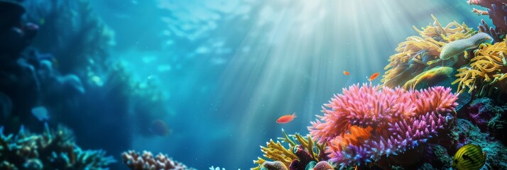 Reef awareness day background concept with copy space area for text. World Oceans Day and World Water Day. Beautiful sea background