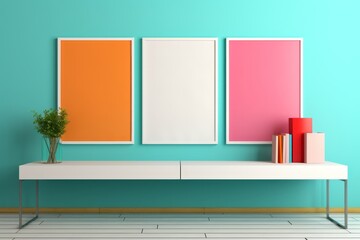 Empty picture frame on colorful wall, room for text