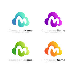Cloud logo and letter M logo design combination, colorful style