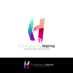 H logo, Letter H logo with swoosh design template, 3d colorful
