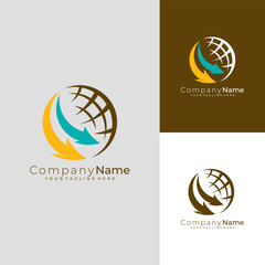 Earth logo and arrow design combination, simple globe design