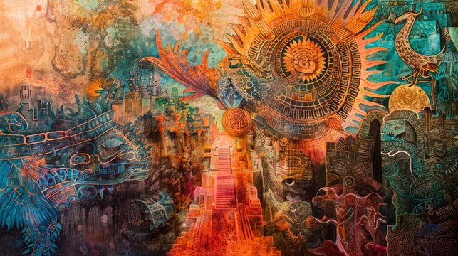  American Symbolism, American entrepreneurship, bold and colorful fantasy drawings, traditional Tibetan thangka paintings, VFX
