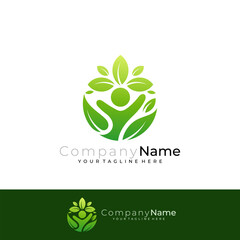 People logo and leaf design combination, green color, nature logos