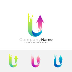 U logo and arrow design combination, water swoosh design