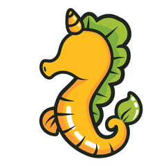 Fototapeta premium seahorse has a curved body, a long snout, and appears to be smiling