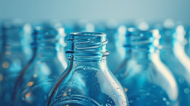 Empty clear bottles in a blue container, ready for reuse