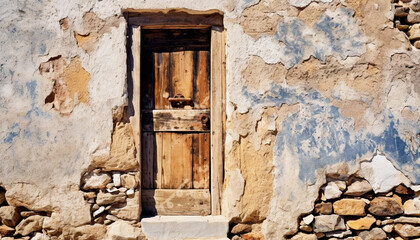 Old, weathered door on rustic, abandoned building in rural scene generated by AI
