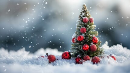 Snowy Christmas Tree Shape with Festive Elements