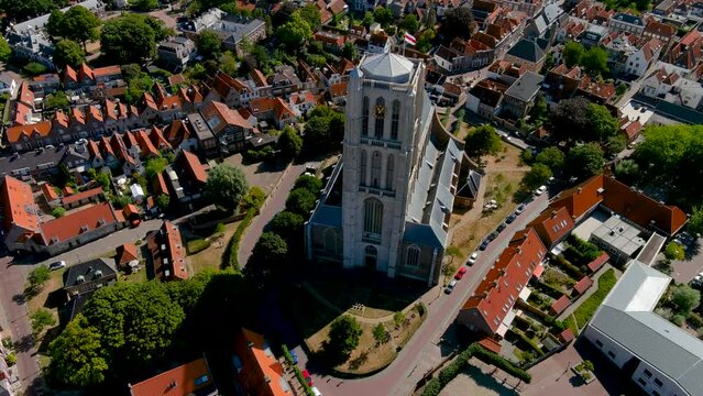 Aerial view of St. Catharijnekerk, St Catherine Church in the fortified city of Brielle, Netherlands.