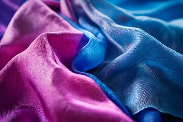 Fototapeta premium Close-up of draped purple and blue silk fabric