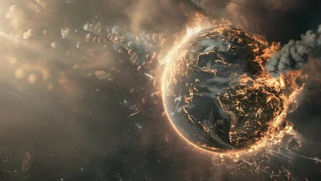 Earth Engulfed in Fiery Apocalypse from Space Concept Climate Change

