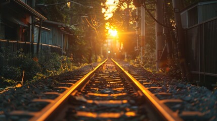 Obraz premium Tranquil Railway Path in the Evening Light