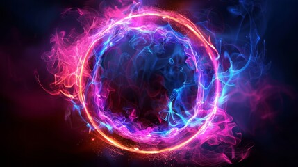 Flaming Magic Circle Of Fire And Ice. Abstract Fantasy Frame.
