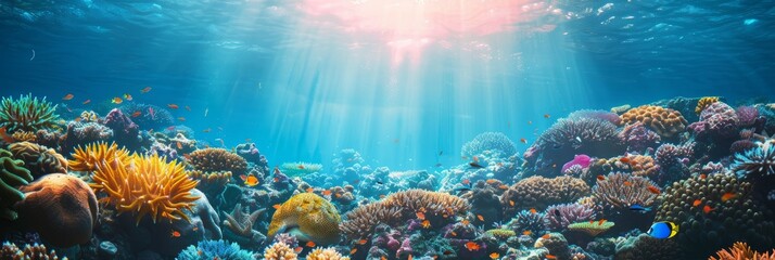Reef awareness day background concept with copy space area for text. World Oceans Day and World...
